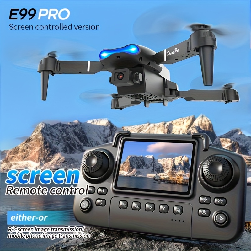 Drone Kit Octocopter - E99 PRO MAX：デュアルHDカメラ、画面付きリモコン、2つのバッテリー、合計40分の飛行時間、ワンキーで帰還、LEDライト、予備プロペラ、プロペラガード、修理用ツールキットを搭載した折りたたみ式ドローン。大人向けのブラックフライデーやクリスマスギフトに最適。